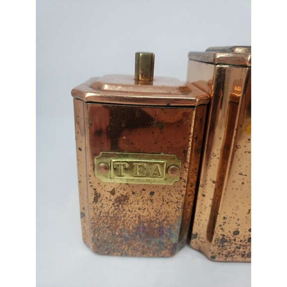 Copper Canister Set Square Vintage Made in Korea Lids Tea Sugar Flour Coffee - Picture 2 of 16